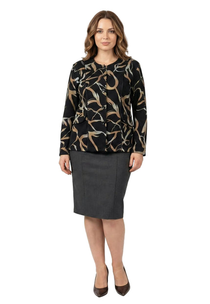 Елегантно черно макси сако с абстрактен десен и копчета