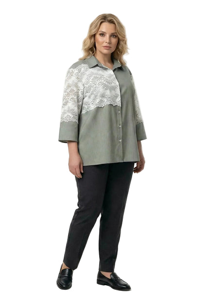 Официална макси риза от лен с дантела каки