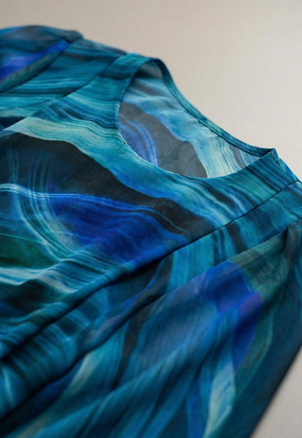 Официална разкроена макси туника от шифон в синьо с абстрактен принт