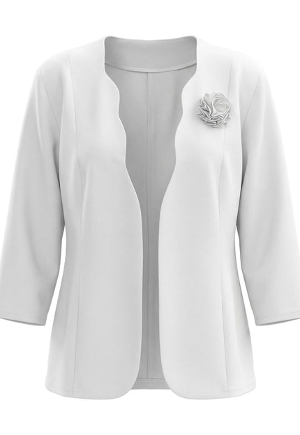 Официално дамско бяло сако големи размери с брошка роза