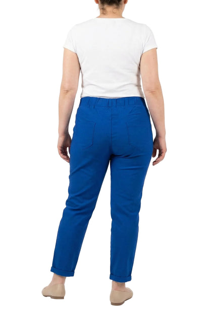 Дамски панталон големи размери в кралскосин цвят с ластик и връзки