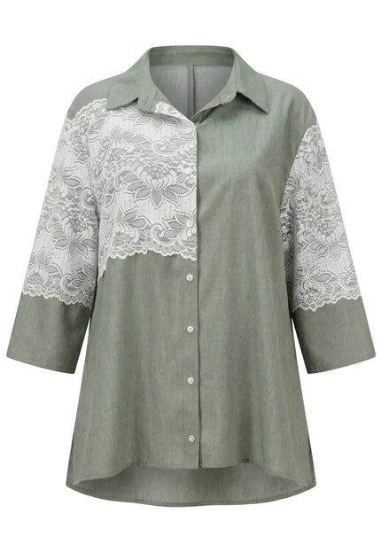 Официална макси риза от лен с дантела каки