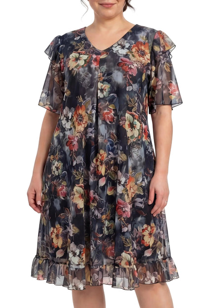 Официална разкроена рокля от шифон на цветя с еластична подплата