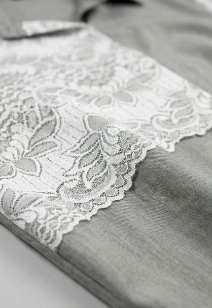 Официална макси риза от лен с дантела каки