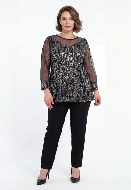 Официална разкроена туника с тюл и сребристи нишки