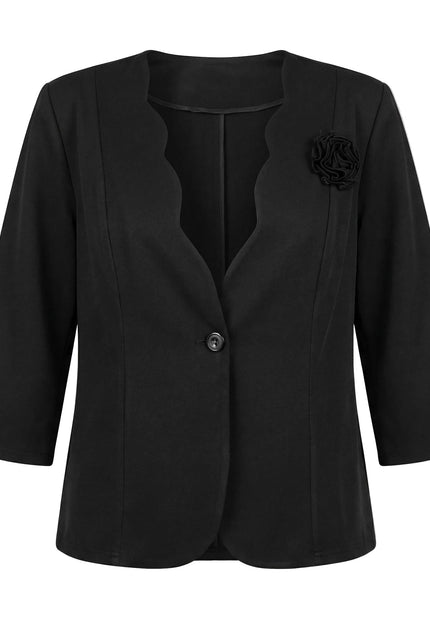Елегантно черно сако големи размери с акцент роза
