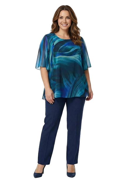 Официална разкроена макси туника от шифон в синьо с абстрактен принт