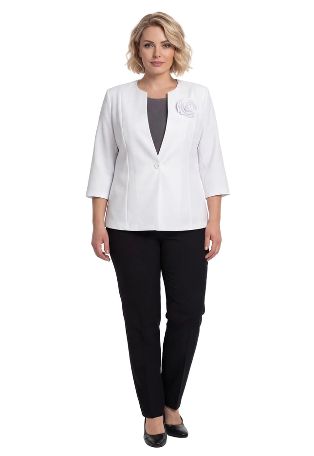 Официално бяло сако с роза и 7/8 ръкав макси мода
