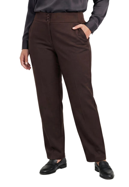 Елегантен кафяв панталон с висока талия и копчета големи размери