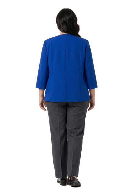 Официално дамско сако големи размери в кралскосин цвят с роза