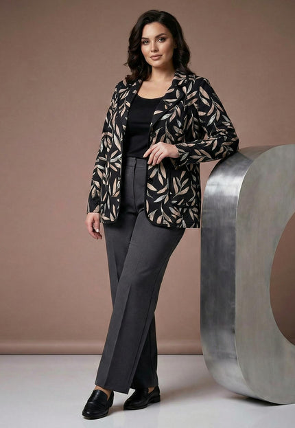 Елегантно черно макси сако с абстрактен десен и копчета