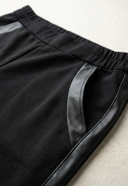 Pantaloni negri office cu bandă laterală din piele ecologică, mărimi mari