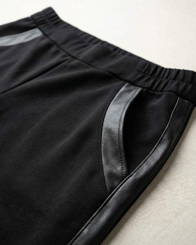 Pantaloni negri office cu bandă laterală din piele ecologică, mărimi mari