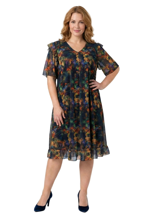 Официална макси рокля от цветен шифон с ефектен ръкав