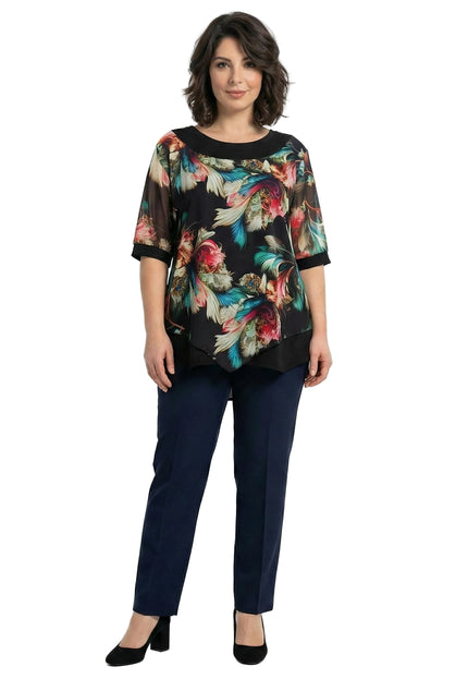 Официална туника с шарен шифон и тюл в  големи размери