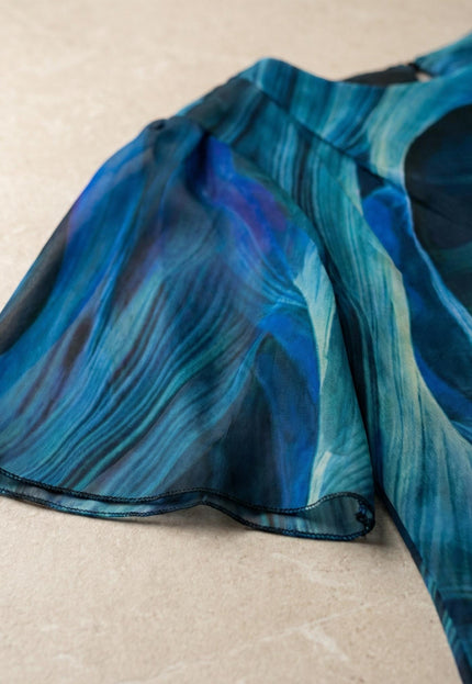 Официална разкроена макси туника от шифон в синьо с абстрактен принт