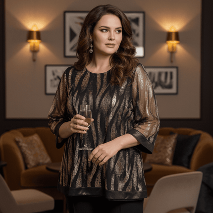 Елегантна разкроена туника с блясък - Макси размери | MaxiMarket