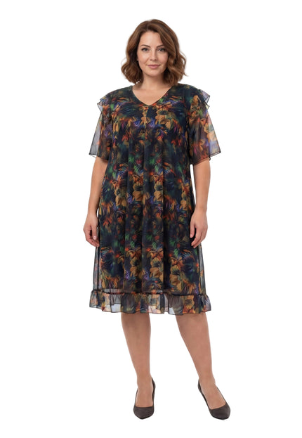 Официална макси рокля от цветен шифон с ефектен ръкав