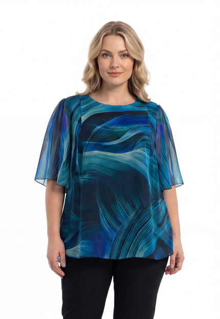 Официална разкроена макси туника от шифон в синьо с абстрактен принт