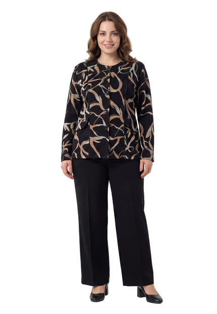 Елегантно черно макси сако с абстрактен десен и копчета