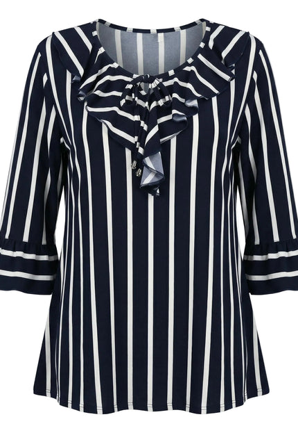 Официална макси туника на райе с връзки и 7/8 ръкав