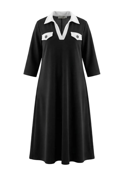 Черна официална макси рокля големи размери с контрастна яка