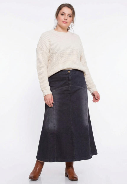 Fustă maxi din denim negru cu nasturi decorativi