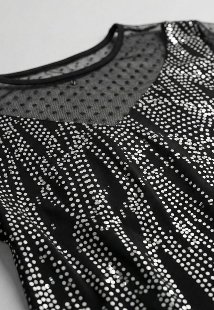 Официална разкроена туника с тюл и сребристи нишки