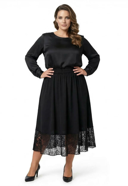 Официална черна макси пола с дантела