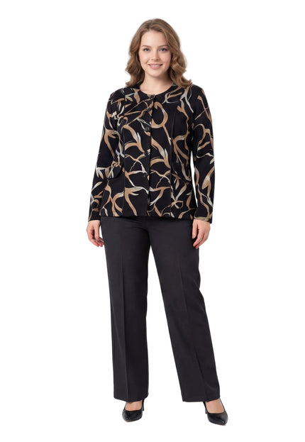 Елегантно черно макси сако с абстрактен десен и копчета