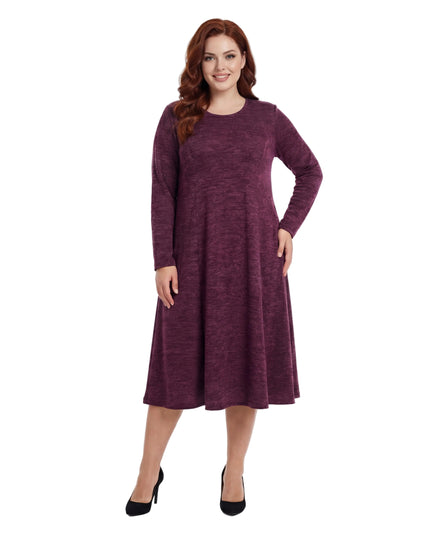 Елегантна разкроена рокля Бордо Меланж в големи размери