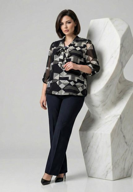 Официална черна макси туника с панделка и 7/8 ръкав