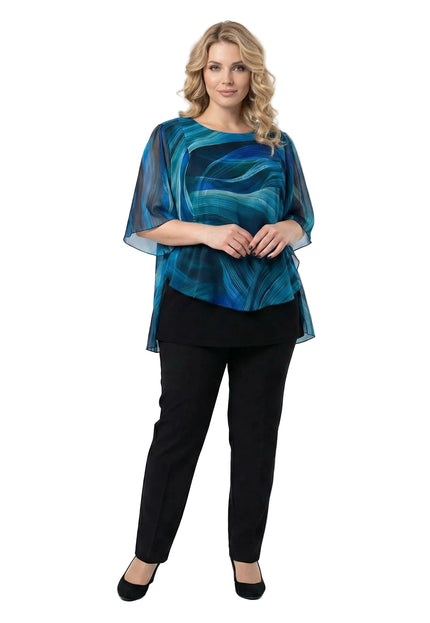 Официална разкроена макси туника от шифон в синьо с абстрактен принт