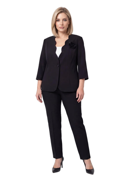 Елегантно черно сако големи размери с акцент роза