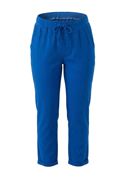 Дамски панталон големи размери в кралскосин цвят с ластик и връзки