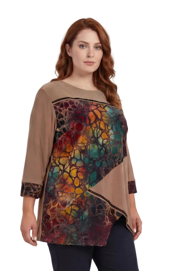 Официална разкроена макси туника в кафяво с ефектна асиметрична платка