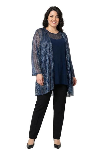 Set elegant de damă, de ocazie, cu tunică și vestă, bleumarin cu sclipici
