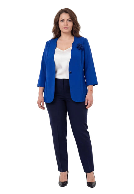 Официално дамско сако големи размери в кралскосин цвят с роза