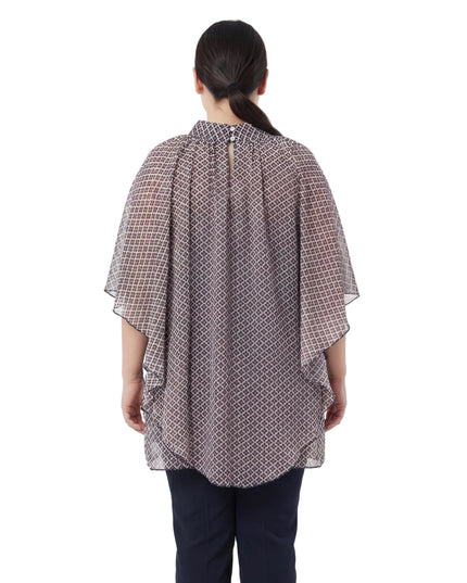 Ефирна шифонена туника с геометричен принт и пончо ефект в големи размери