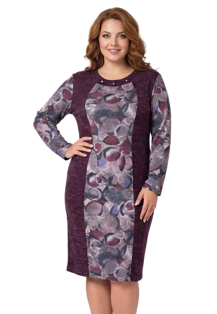 Официална Права Рокля в Лилав Меланж с Принт