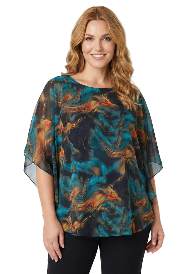 Официална макси туника от шифон с абстрактен принт