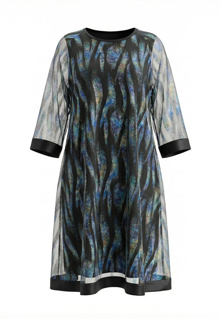 Rochie lungă de ocazie cu efect de două piese, șifon și piele ecologică, bleumarin