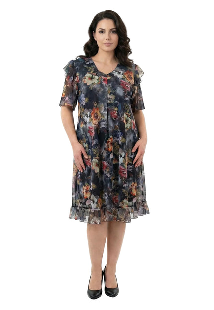 Официална разкроена рокля от шифон на цветя с еластична подплата