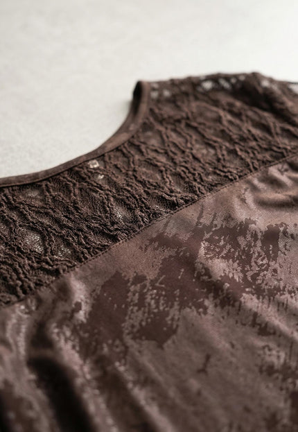 Официална макси туника с ефектна дантела в кафяво
