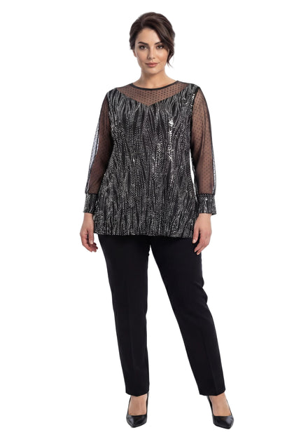 Официална разкроена туника с тюл и сребристи нишки