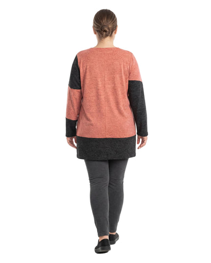 Асиметрична зимна туника в корал и графит голям размер