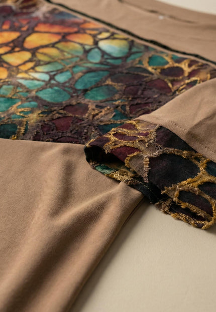 Официална разкроена макси туника в кафяво с ефектна асиметрична платка