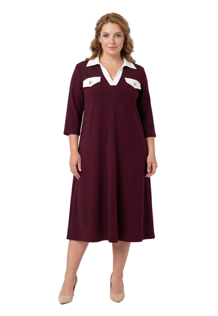 Официална разкроена рокля големи размери в цвят бордо