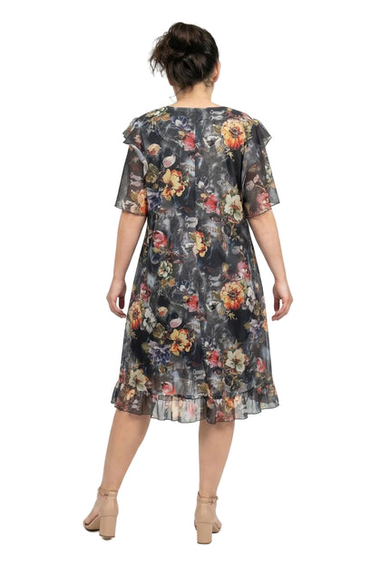 Официална разкроена рокля от шифон на цветя с еластична подплата