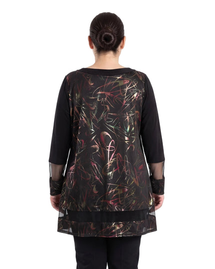 Официална туника с тюл и акценти от еко кожа в черно